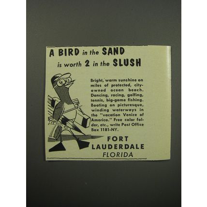 1955 Ford lauderdale Florida Ad - A Bird in the sand is worth 2 in the slush