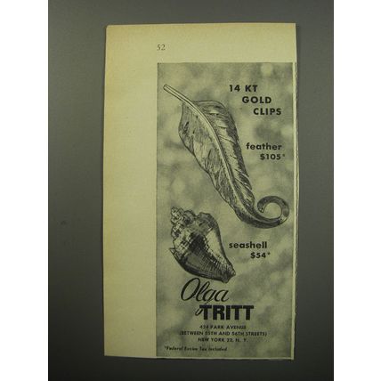 1955 Olga Tritt Jewelry Advertisement - 14 Kt Gold Clips