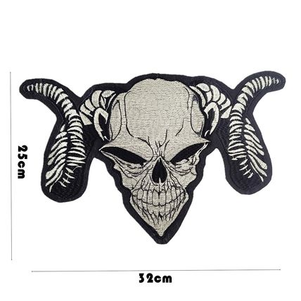 Skull & Horns Iron On Patch 25cm x 32 cm Large Gothic Punk Sew Badge Motif P590