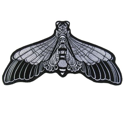 Large Moth Iron on Patch Embroidered Sew Black and White 30cm x 15cm P613