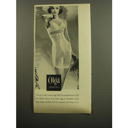 1959 Olga Bra and Corset Advertisement - Olga Corsetry Long Lady Long Legs