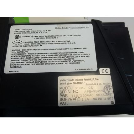 METTLER TOLEDO 312313000,2300,2301,CE TRANSMITTER 2301A PH 120V 312313-000,BX