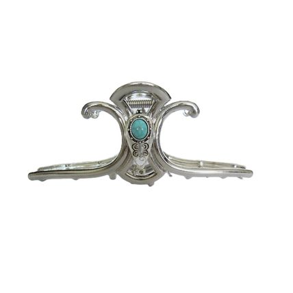 Extra large hair claw clip silver turquoise blue stone metal native western