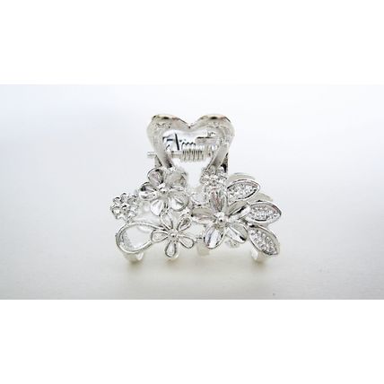 Small mini light silver metal flowers leaf hair claw clip
