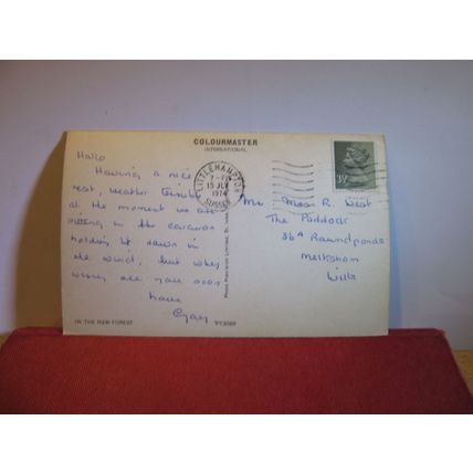 IN THE NEW FOREST used postcard by Colourmaster 1974 postmark =