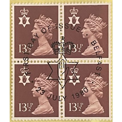 Great Britain 1980 Northern Ireland 13½p Purple Brown Block 4 Used SG NI32 stamp
