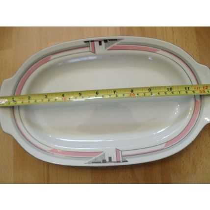 J L Menau - Serving Platter - Pink Grey Art Deco - Length approx 32cm