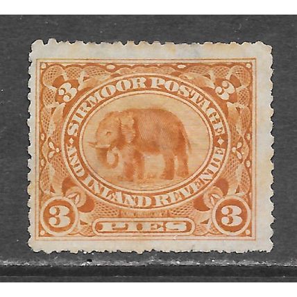 SIRMOOR 1895 INDIAN ELEPHANT 3 PIES MINT MH STATE no gum