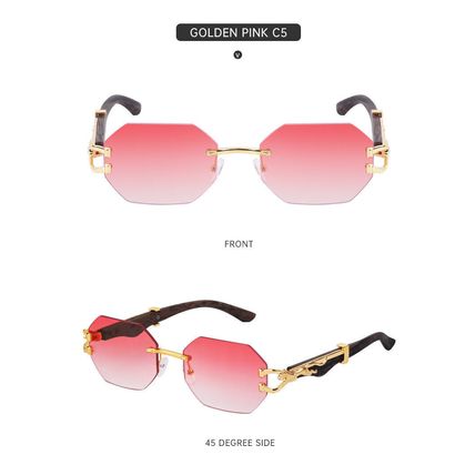 Small Octagon Rimless Sunglasses Woman Men Leopard