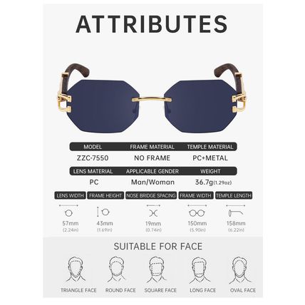 Small Octagon Rimless Sunglasses Woman Men Leopard