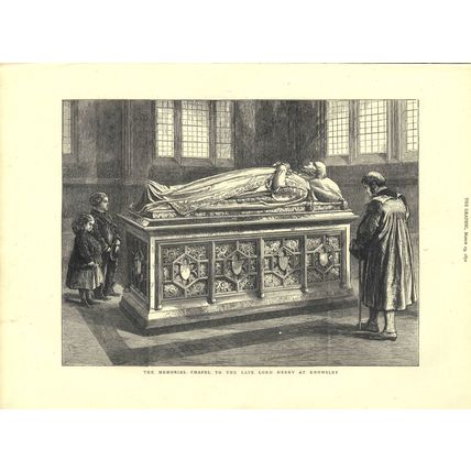 MEMORIAL CHAPEL TO THE LATE LORD DERBY AT KNOWSLEY 1872 VICTORIAN ENGRAVING