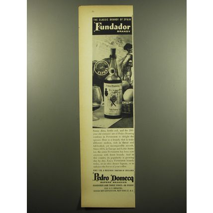 1960 Pedro Domecq Fundador Brandy Ad - The classic Brandy of Spain