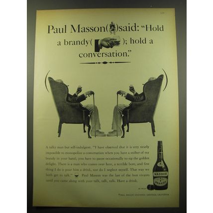1960 Paul Masson Brandy Ad - Paul Masson said: Hold a brandy