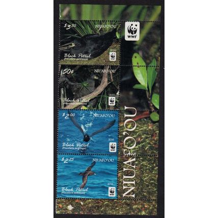 Niuafo'Ou WWF Black Petrel Birds Strip of 4v no frame Logo 2016 MNH