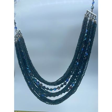 Blue Beaded Necklace-Elegant VTG Hook