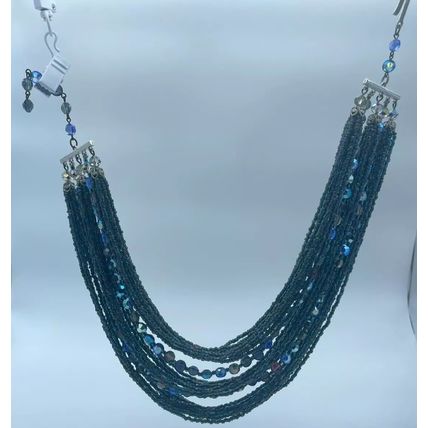 Blue Beaded Necklace-Elegant VTG Hook