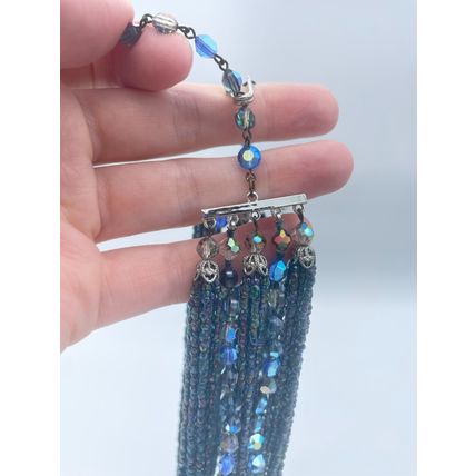 Blue Beaded Necklace-Elegant VTG Hook