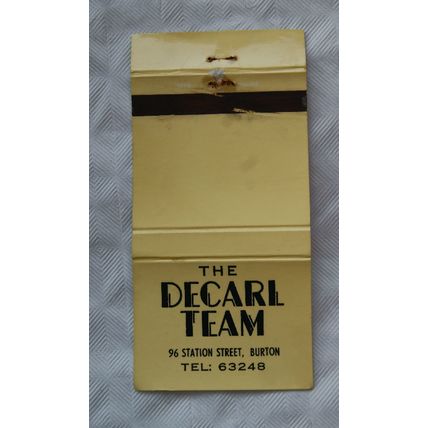 old Matchbook Cover - The Decarl Team, 96 Station Road, Burton (on Trent)