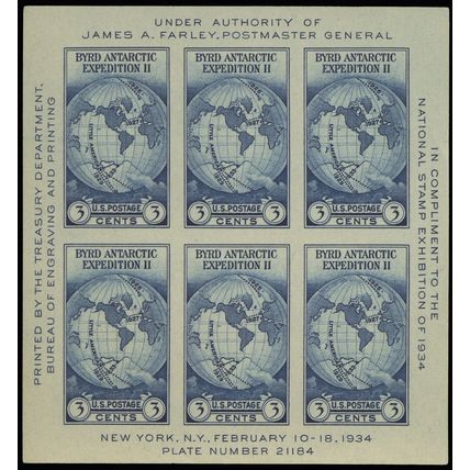 735, Mint Byrd Antarctic Expedition II - 50 X Souvenir Sheets - Stuart Katz