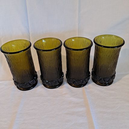Vintage Lot 4 Fostoria SORRENTO GREEN 5 3/4" HIGHBALL GLASSES Tumblers Heavy