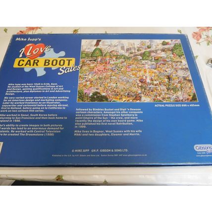 GIBSONS 1000 piece jigsaw puzzle I LOVE CAR BOOT SALES by MIKE JUPP