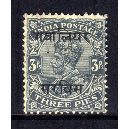 India Gwalior 1913 - 23 KGV 3 Pies Grey Ovpt used SG O51 ( G961 )