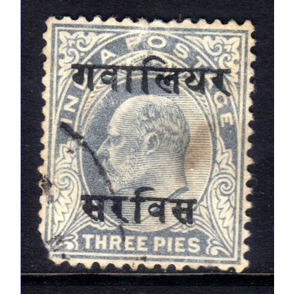 India Gwalior 1903 - 05 KEV11 3 pies Pale Grey used SG O29 ( J37 )