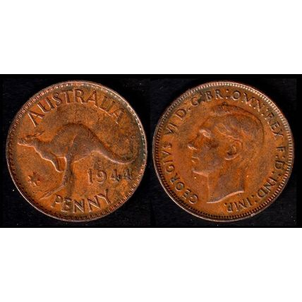 Australia One Penny 1944 Used Coin 1d Geo VI Kangaroo