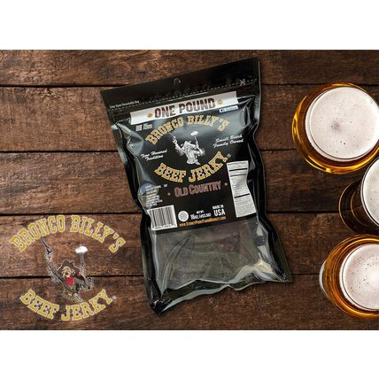 Bronco Billy'S Beef Jerky Hickory Smoked Old Country One Pound Resealable Bag
