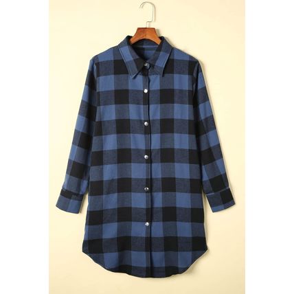 Blue Turn-down Collar Plaid Shirt Jacket
