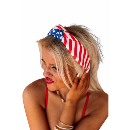 Multicolor American Flag Bow Knot Wide Headband