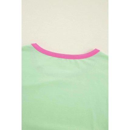 Green Colorblock Patchwork Long Sleeve Loose Top