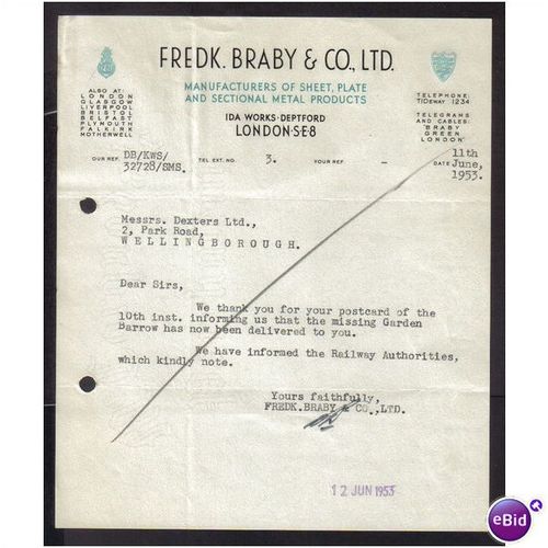 FREDK BRABY & CO LTD, IDA WORKS ,DEPTFORD,LONDON,SE8 , 11JUN1953