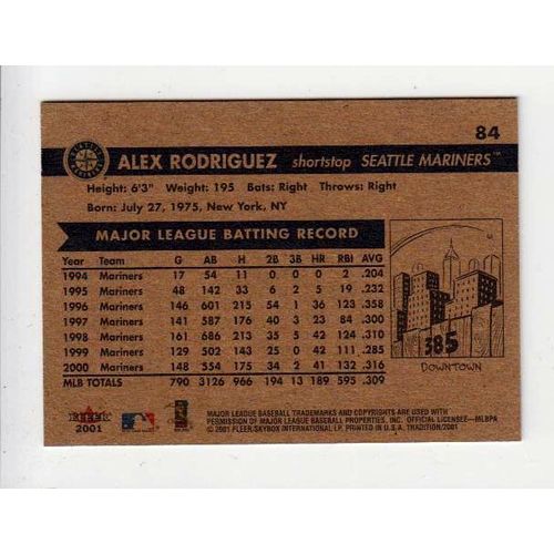2001 Fleer Tradition Alex Rodriguez #84 –NM-Mariners