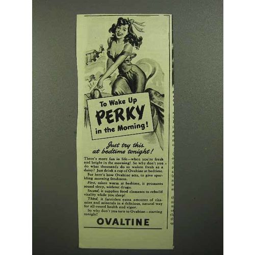 1946 Ovaltine Drink Ad - Wake Up Perky in the Morning