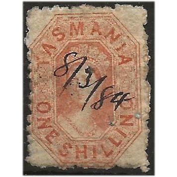 Tasmania 1865 SG77 1/- Vermilion Perf 12 FISCAL Cancel Fine Used .. ...