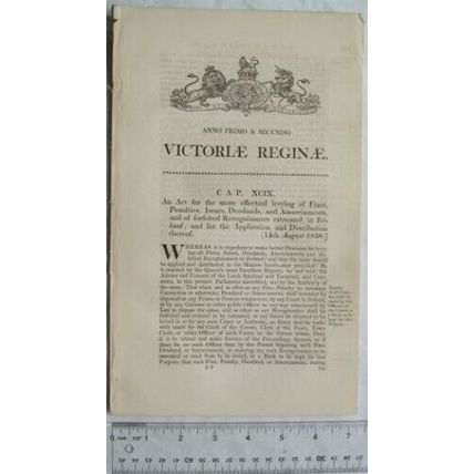 1838 Act of Parliament: levying of fines penalities issues deodands, Ireland