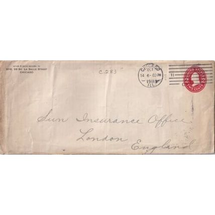 United States 1911 Chicago ILL-London UK Cover Chicago cancel written