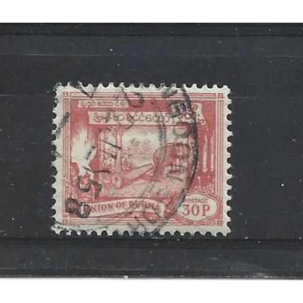 Burma.SG145 30p Elephant hauling log (Red).Fine Used.Jul25b