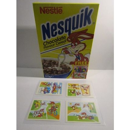 Nestle 1994 - Nesquik Quicky Action Stickers Cereal Box Set of 4 Stickers