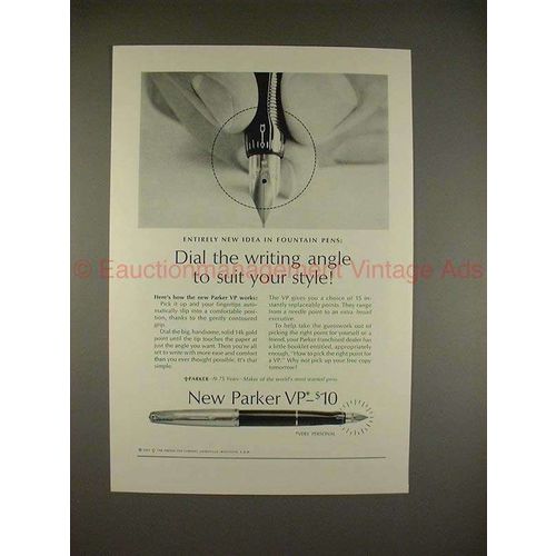 1963 Parker VP Pen Ad - Dial the Angle to Suit Style!