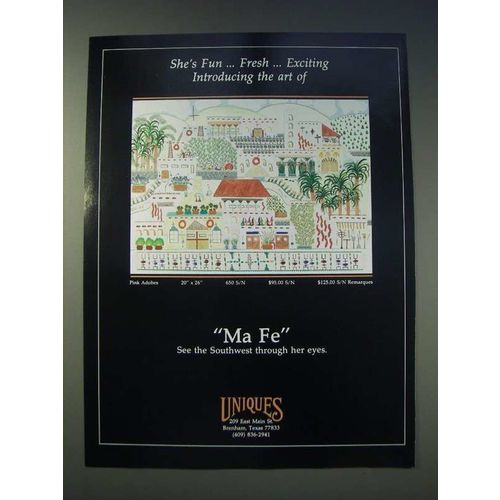 1989 Uniques Ad - Pink Adobes by Ma Fe - She's fun.. Fresh.. Exciting