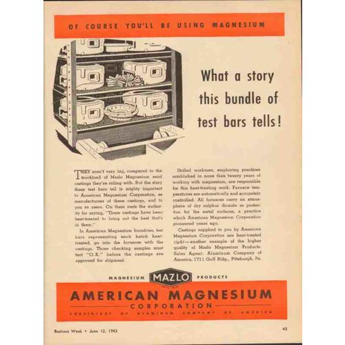 AMERICAN MAGNESIUM CORP 1943 story bundle test bars tell vintage ad