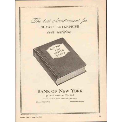 BANK OF NEW YORK 1943 Best advertisement private enterprise vintage ad