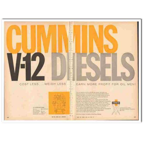 CUMMINS ENGINE COMPANY 1959 V-12 Diesels earn more profit vintage ad