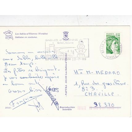 Les Sables d'Olonne Sablaise Costume France Postcard posted 1980 VGC