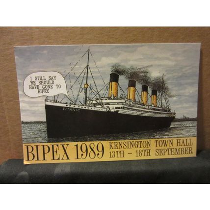 BLOOMSBURY POSTCARD FAIR, 1989 unused postcard Titanic ship =