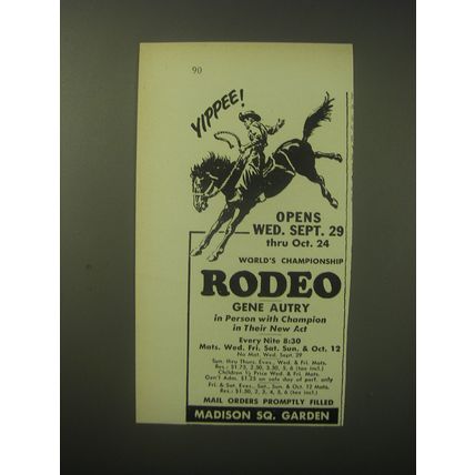 1948 Madison Square Garden World's Championship Rodeo Ad - Yippee! Opens Wed.