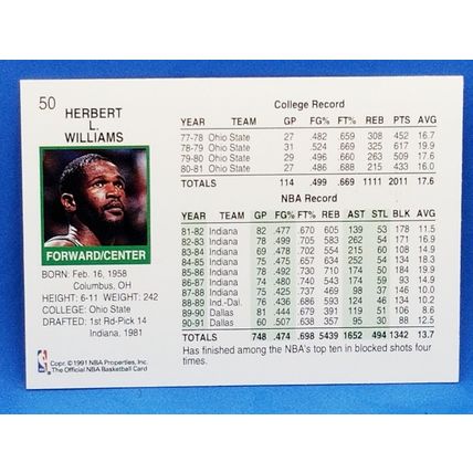 1991-92 Hoops #50 Herb Williams
