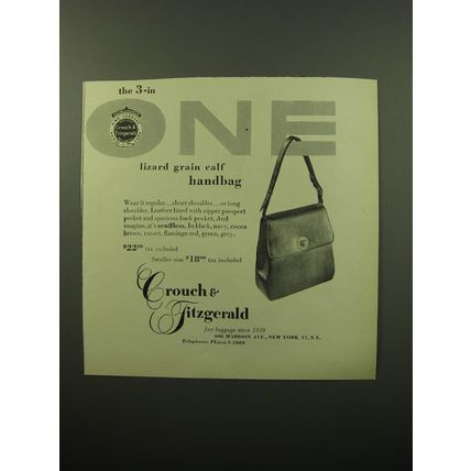 1950 Crouch & Fitzgerald Lizard Grain calf handbag Ad - The 3-in-one lizard